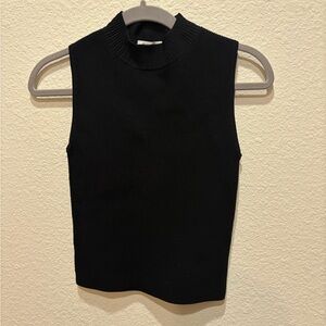 Aritzia Babaton Sculpt Knit Mockneck Tank Ribbed Top In Black